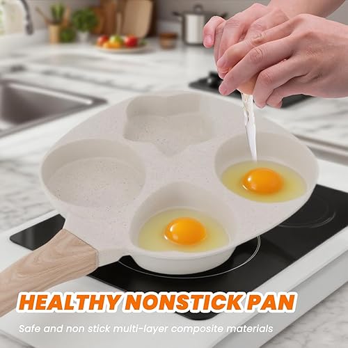 Miniatura 5 de Topyond Sartén para huevos de 4 tazas para desayuno, huevo, panqueques, hamburguesas, con mango de madera cómodo, antiadherente, aleación de