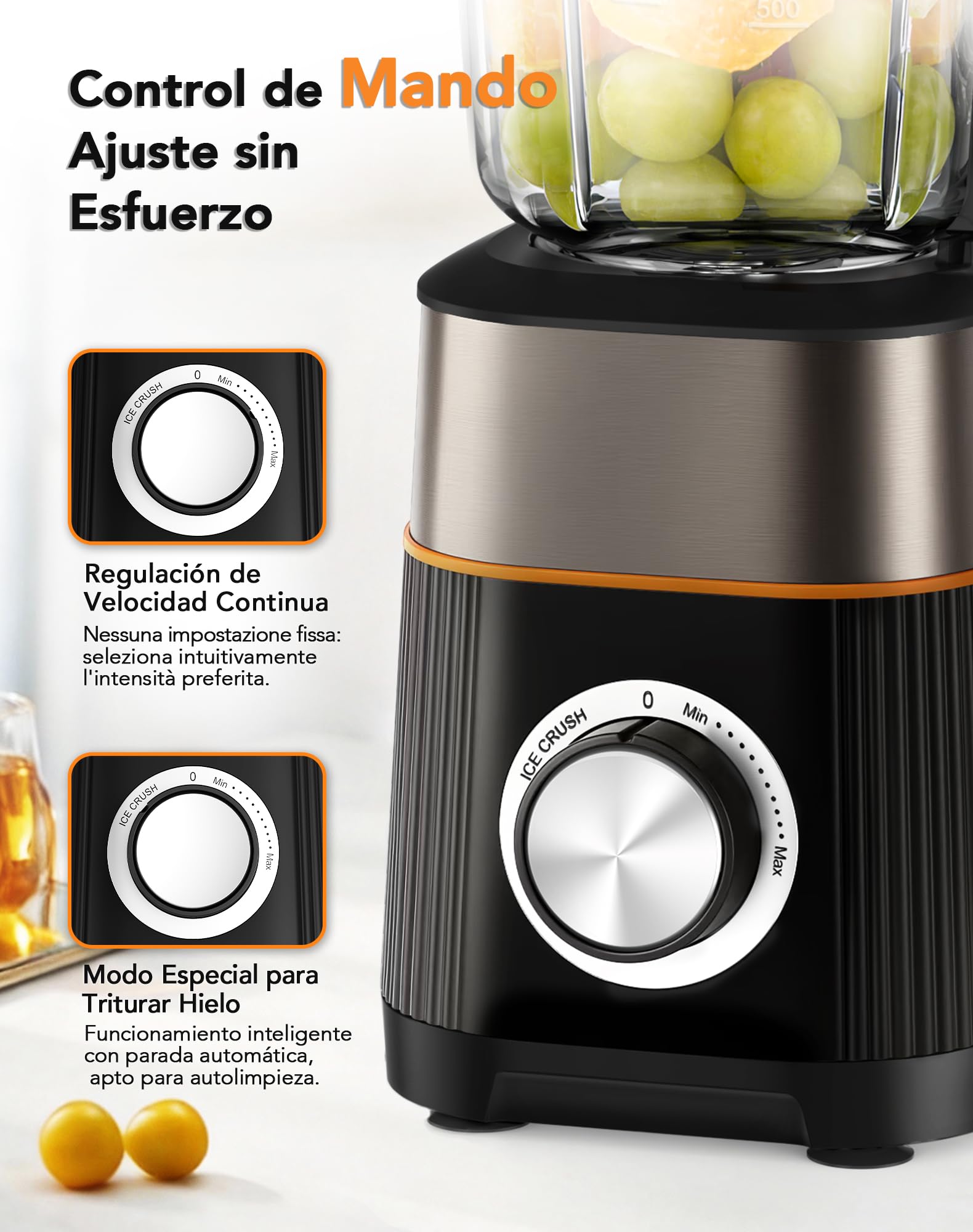 Batidora de Vaso, Licuadora con 2 Botellas Tritan de Libre de BPA, Batidora de Vaso Portatil, Poco Ruido, Fácil de Limpiar, 4 Cuchillas para Verduras, Frutas, Batidos y Malteadas