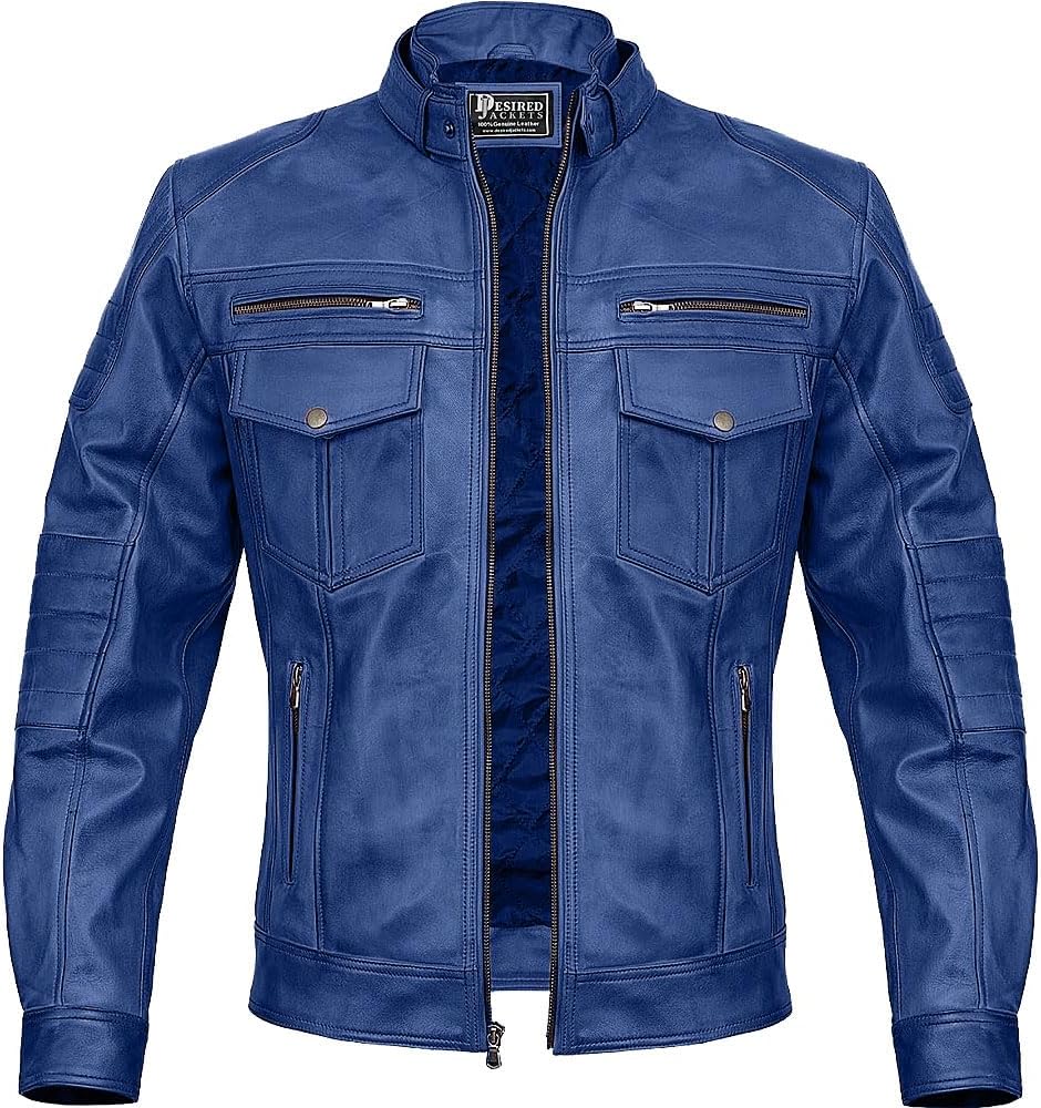 Men Cafe Racer Motorcycle Style Solid Color Leather Jacket Slim Fit Motorcycle Brown Leather Jacket Moto Rider Cafe Racer