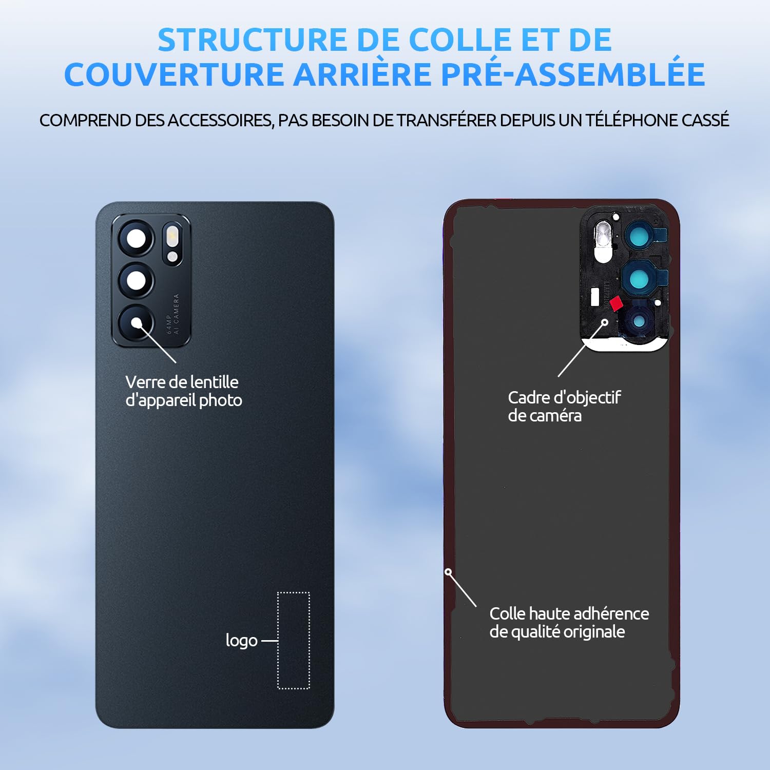 Vitre Arrière Cache Batterie pour Oppo Reno6 5G Noir