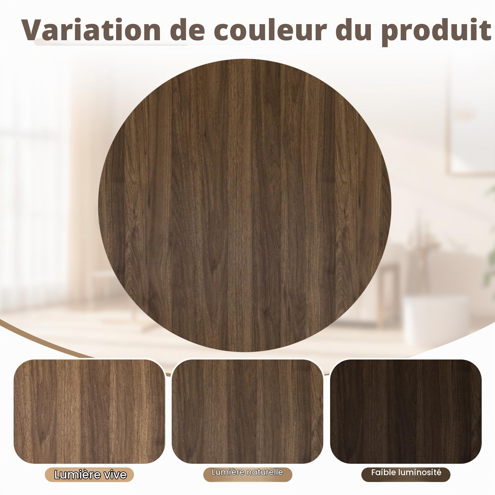 MSFE 2 Niveaux Table Basse Ronde, Table de Salon Bois avec Bureau de 6 cm d'épaisseur, Table d'appoint de Canapé Circulaire, Cadre métallique Robuste,pour Le Salon, la Maison, 80 * 80 * 45cm