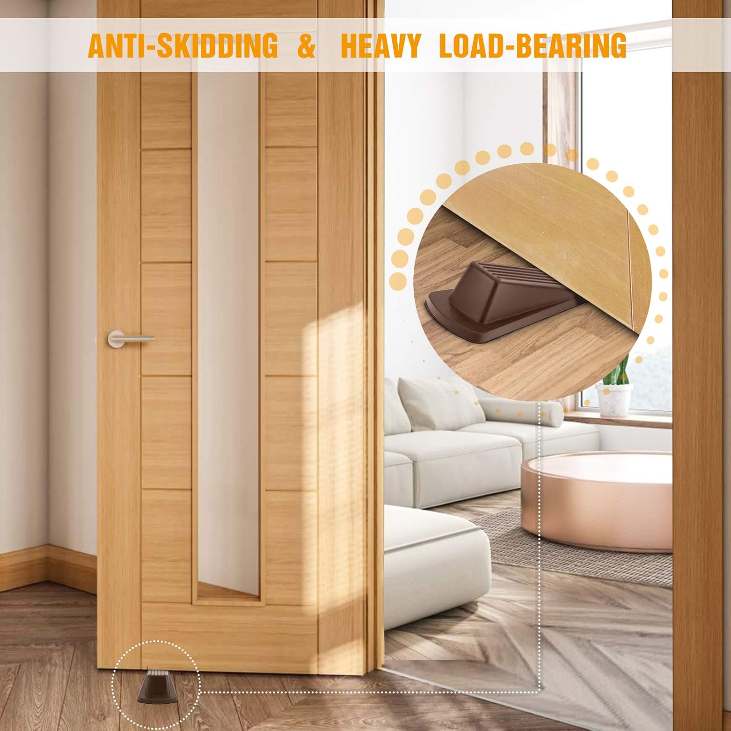 Crosize Door Stoppers for Floor Rubber Door Stop Wedge, Door Gaps and Prevent The Lock-Outs,Floor Sturdy Stackable Door Stop for Carpet Heavy Duty Door (3 Pack, Brown) : Office Products