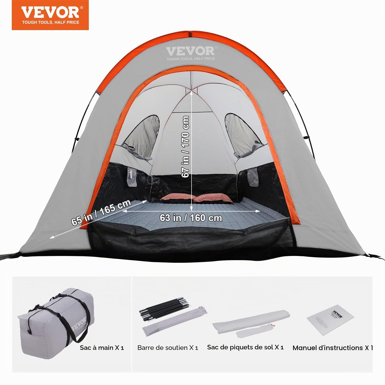 VEVOR Tente de lit de camion, tente de camionnette avec couche de pluie et sac de transport, tente de camion double couche imperméable pour camping, camping, voyage, activités de plein air
