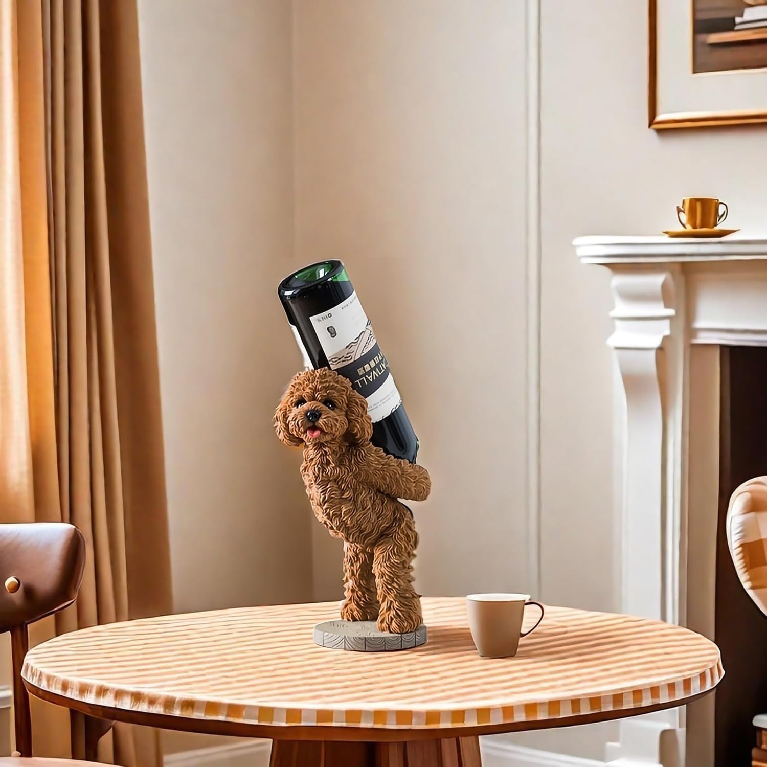 Poodle Wine Rack - Decorative Countertop Bottle Holder, Brown Resin Dog Figurine Shelf Decor for Home Bar, Gifts for Dog Lovers