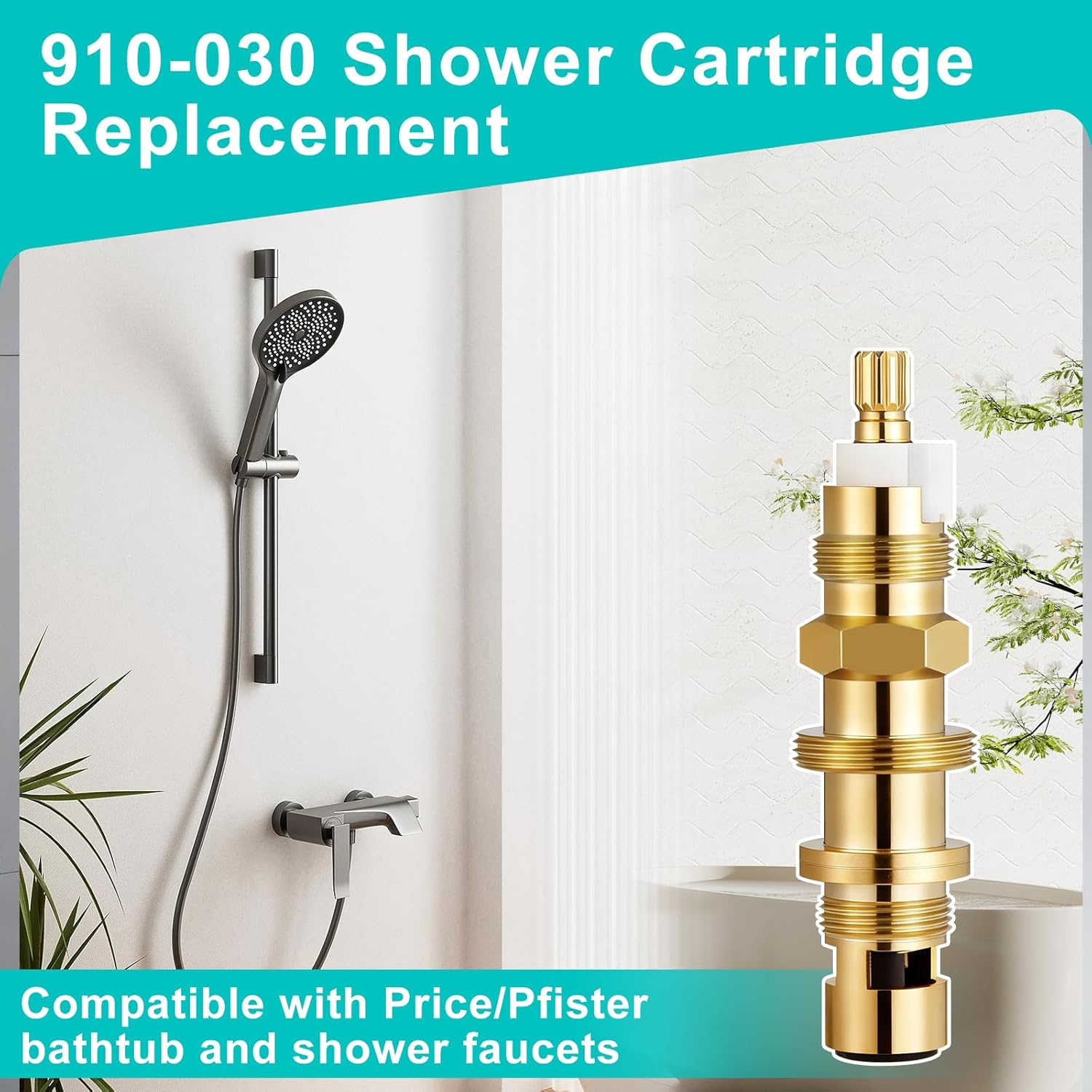 910-030 Shower Cartridge Replacement, Compatible with Price Pfister Shower Valve, Ceramic Disc Valve Cartridge for Bathroom Shower Faucet, Brass Construction