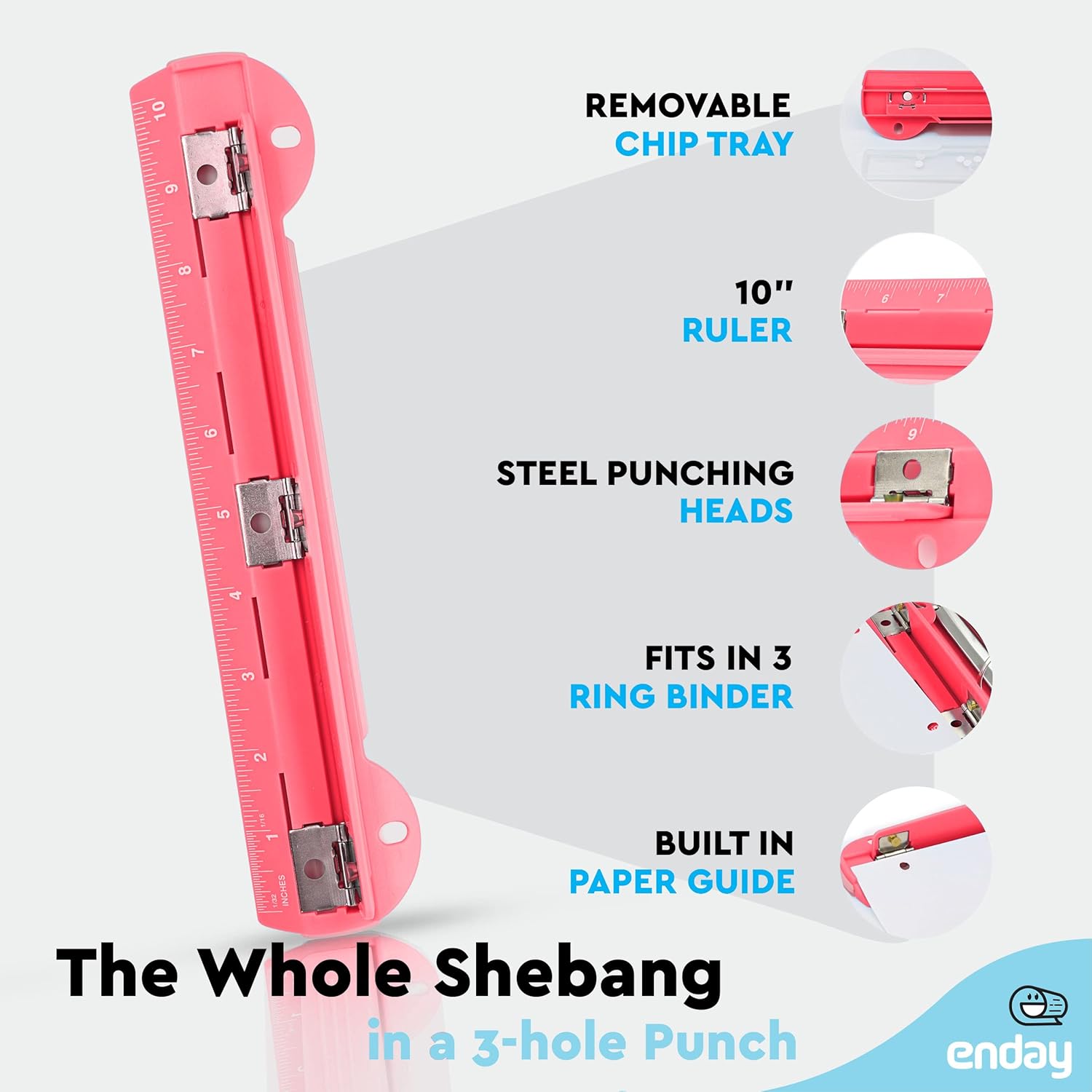 3 Inch 3 Ring Binder Pink with 2 Inside Pockets & Pink Portable 3 Hole Puncher for 3 Ring Binder - by Enday