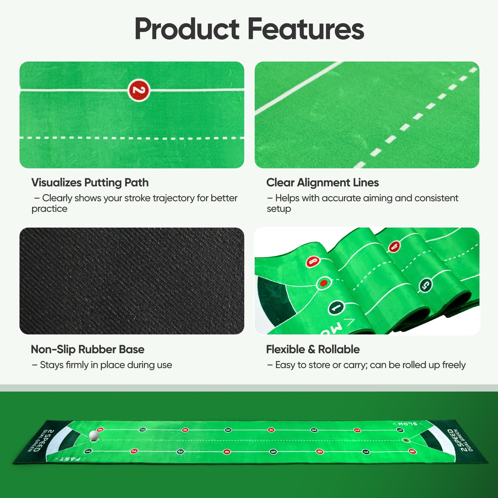 Tapis de golf professionnel vert de qualité supérieure avec miroir de putting, aide à l'entraînement de golf portable pour la maison, le bureau, le jardin, le golf, cadeau pour homme golfeurs