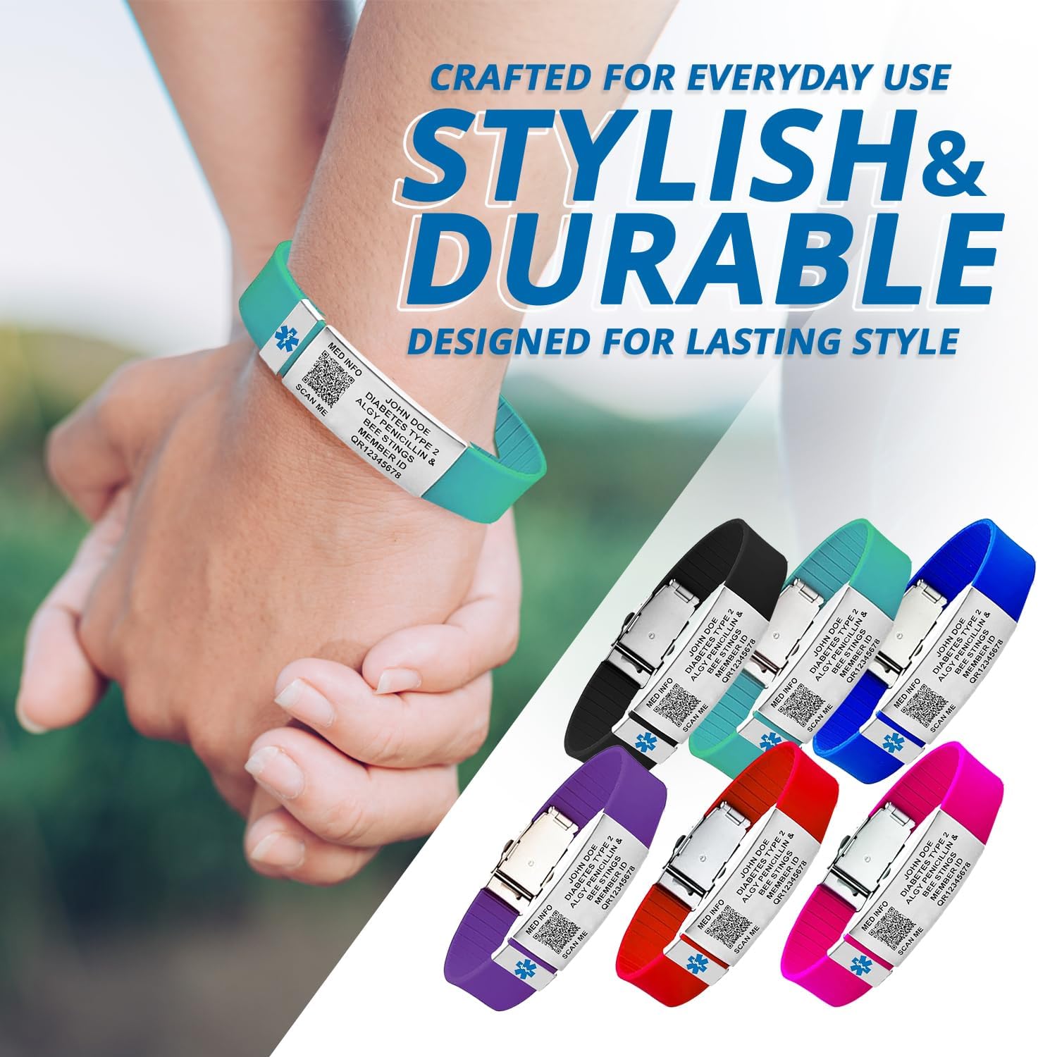 QR Code Medic Alert Bracelet for Men Women – Engraved Medical ID Emergency Wristband with Online Health Profile & ICE Contacts – Waterproof Silicone Band for Diabetes, Allergy, Epilepsy Bracelet