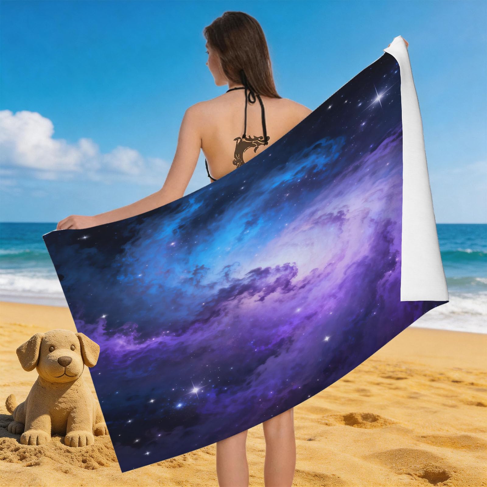 Leichong 3D Starry Sky Beach Towel Microfiber Soft Quick Dry for Adults, Universe Bath Towel Lightweight Soft Absorbent for Travel Swimming Pool Sports, 75 x 150 cm