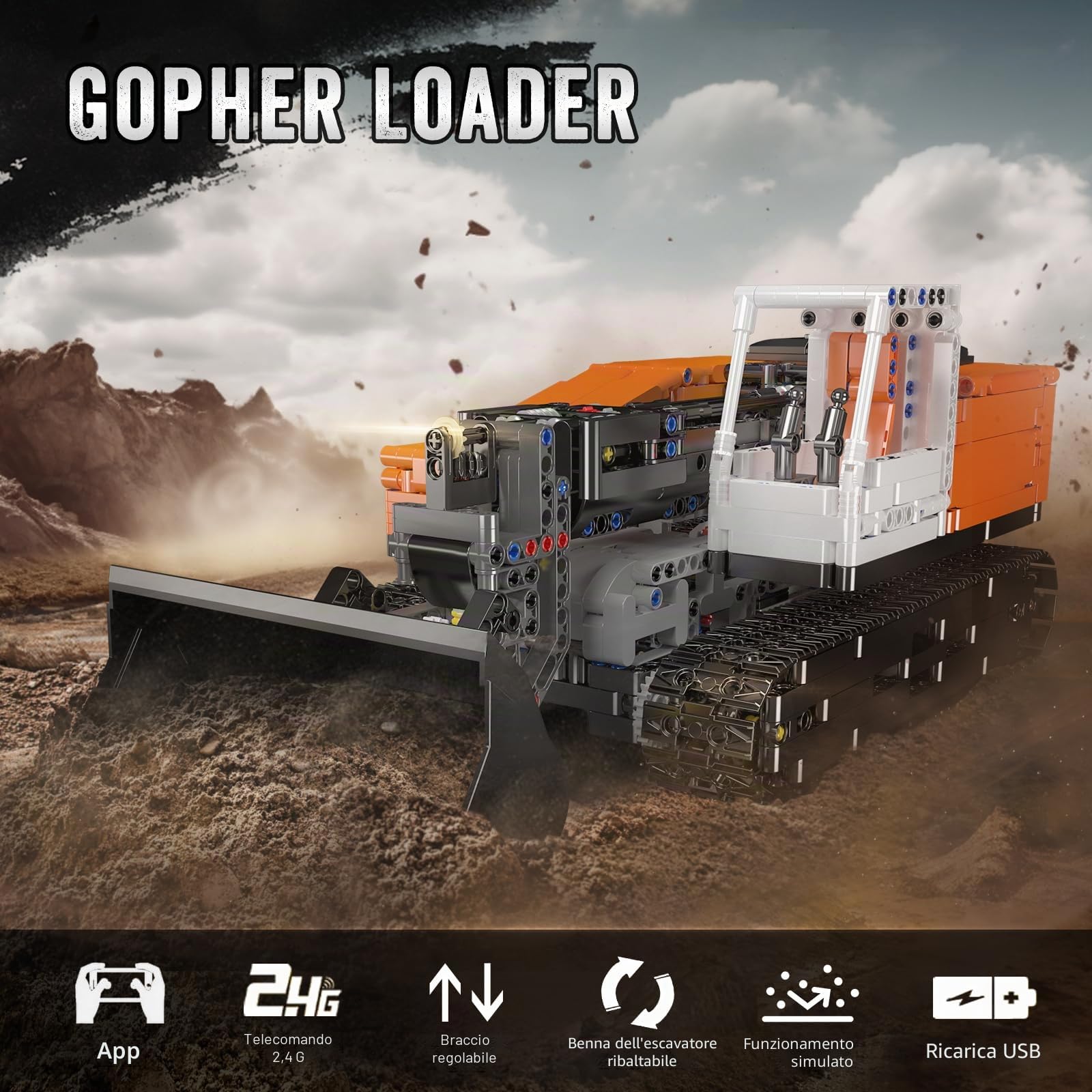 Mould King 17054 Tecnica Bulldozer Mattoni da costruzione tecnica, telecomando per applicazione, bruchi, caricatore telescopico con motori, kit di costruzione, giocattoli, regali per 14 anni