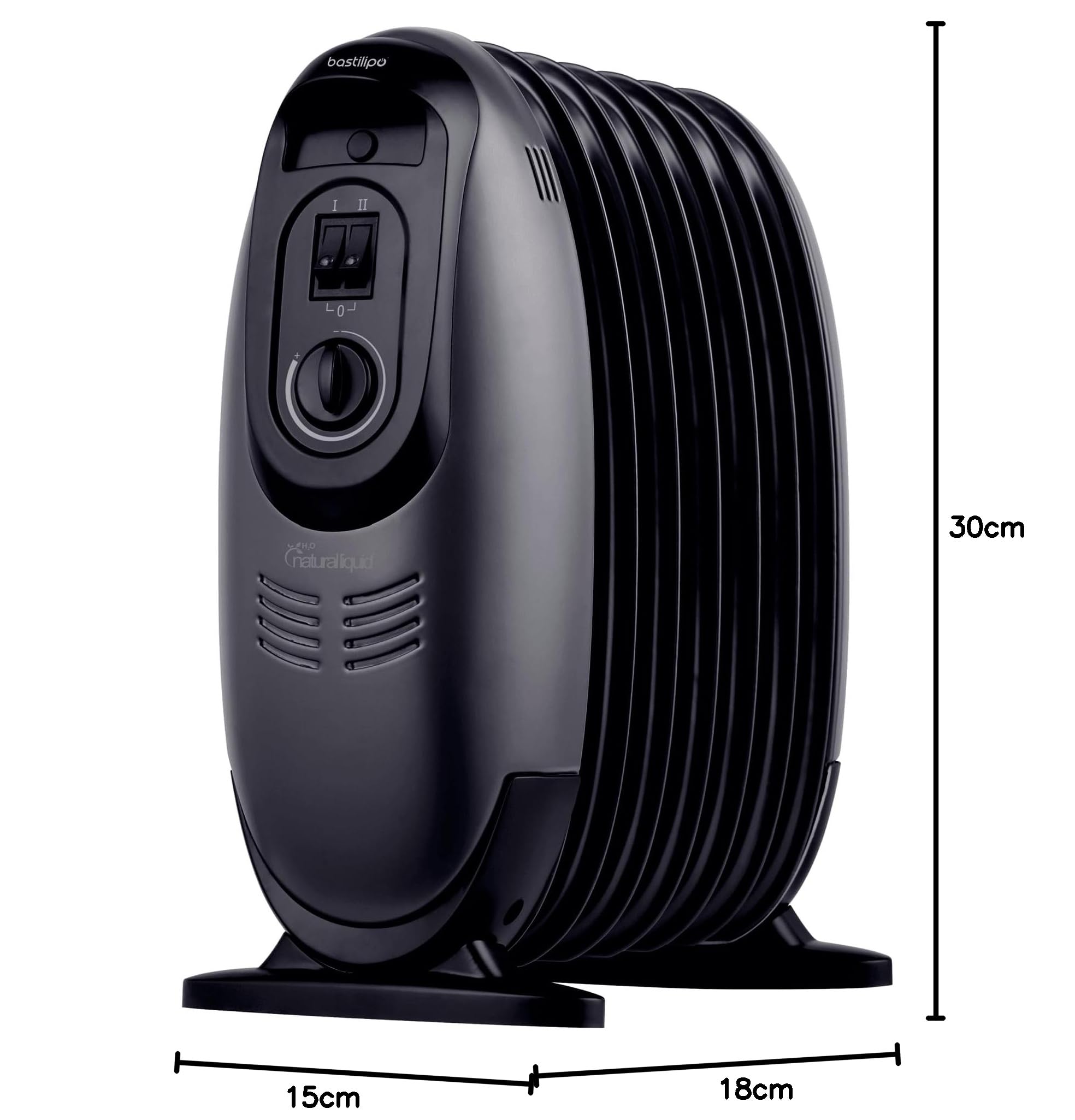 BASTILIPO - MR-ECOFLUID-7 - Radiador ecológico mini con H2O natural liquid, 200/400/600W, 0.33Kw/h, 7 elementos c/termostato manual, color negro satinado