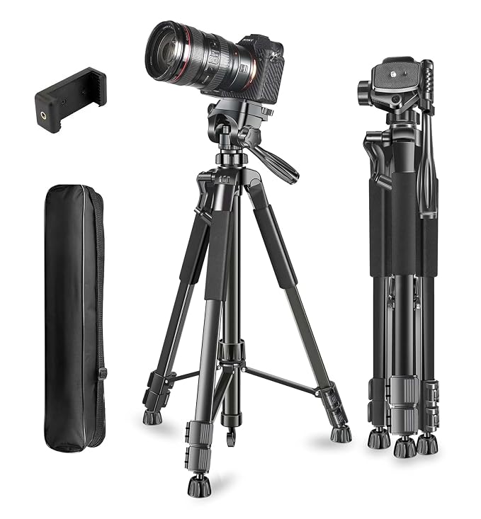 Adofys 70” Aluminium Tripod for Phone with Travel Bag and Phone Holder |Operating Height: 70 inch | Maximum Load Capacity Upto 5kg | Compatible with All Cameras, Cell Phones, Projector, Webcam