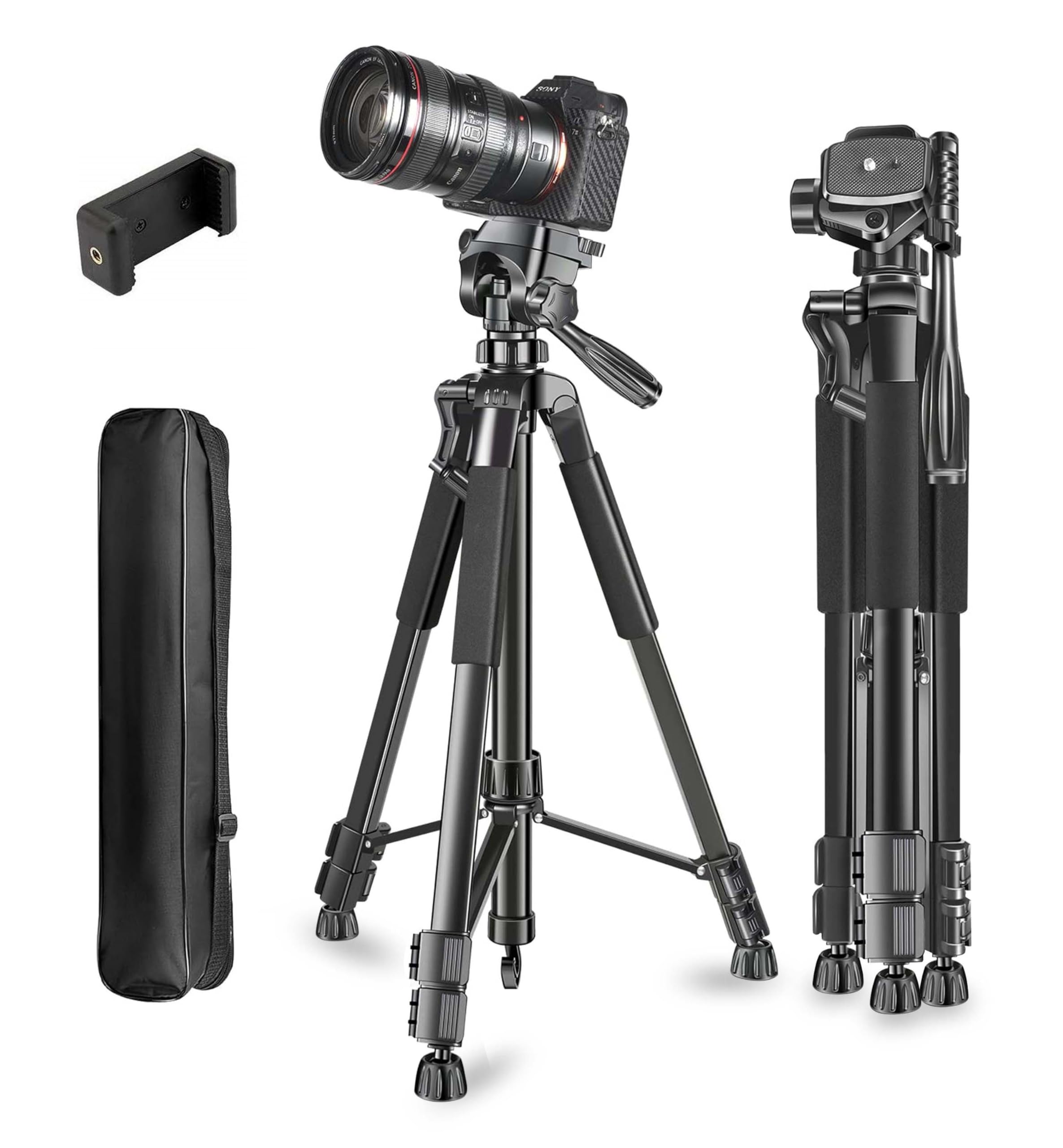 Adofys 70” Aluminium Camera Tripod with Travel Bag and Phone Holder |Operating Height: 70 inch | Maximum Load Capacity up to 10kg | Compatible with All Cameras, Cell Phones, Projector, Webcam-picture-0