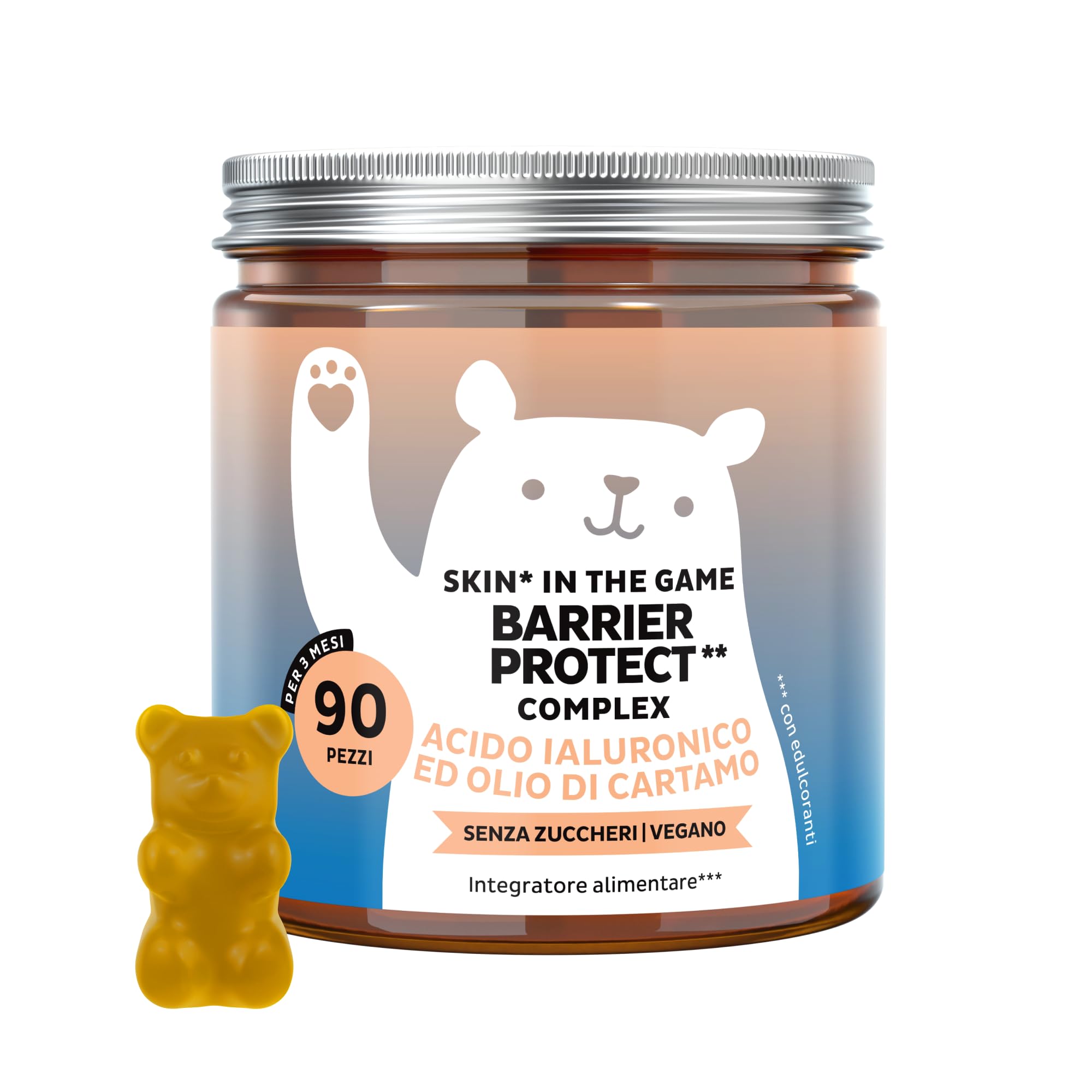 Bears with Benefits - Gommose Acido Ialuronico - Cura de la Pelle -90 pezzi | Skin in the Game - Acido Ialuronico, Zinco, Vitamine C & E, Olio di Cartamo - Cura da 3 mesi - Senza Zuccheri, Vegano