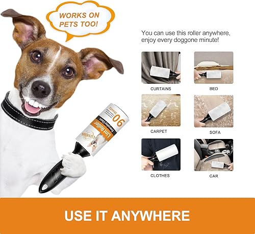 Miniatura 8 de Cusbus Rodillos de pelusa para pelo de mascotas extra pegajosos 450 hojas5 repuestos Rodillo de pelusa con 2 asas mejoradas cepillo removedor de