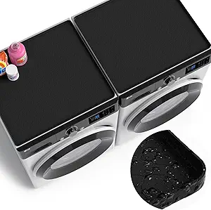 Washer and Dryer Covers for The Top - Black 27''x 27'' Silicone Protector Mat for Washing Machine Countertop - Non-Slip Rubber Waterproof Dustproof Ideal for Laundry Kitchen - 2 Pack