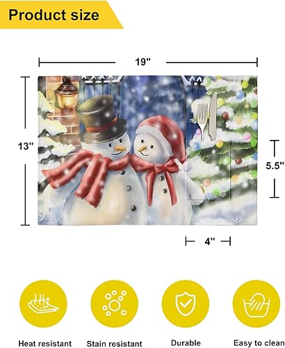Miniatura 6 de Cottage Snowman Table Placemats for Dining Table Set of 6,Cotton Linen Cloth Kitchen Place Mats with Pocket,Washable Burlap