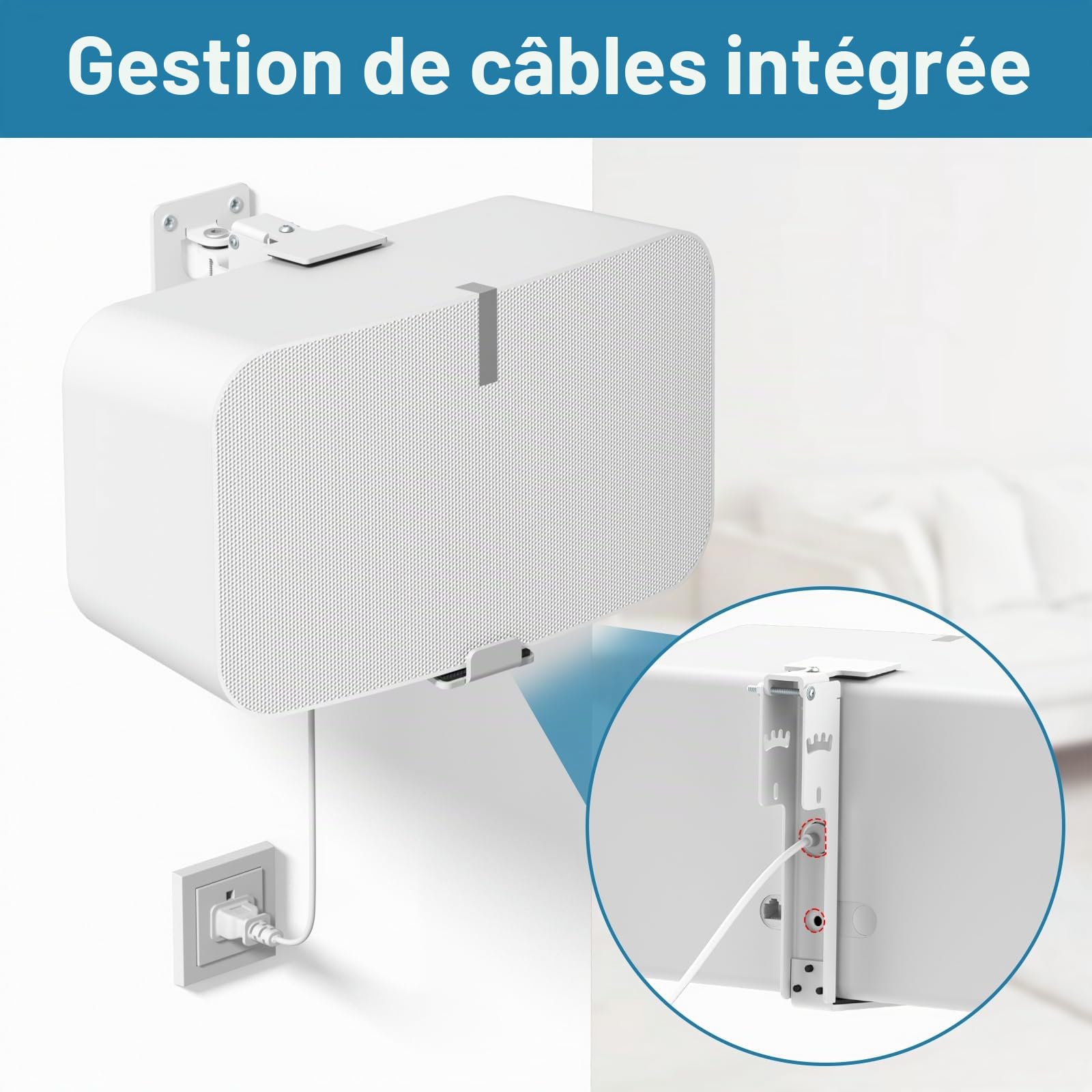 notiela Support Mural de Haut-Parleur Robuste pour Sonos 5 & Play 5 Mount - Supports de Haut-parleurs réglables, inclinables et pivotants pour Sonos 5 & Five, Play 5 Gen 2, Blanc
