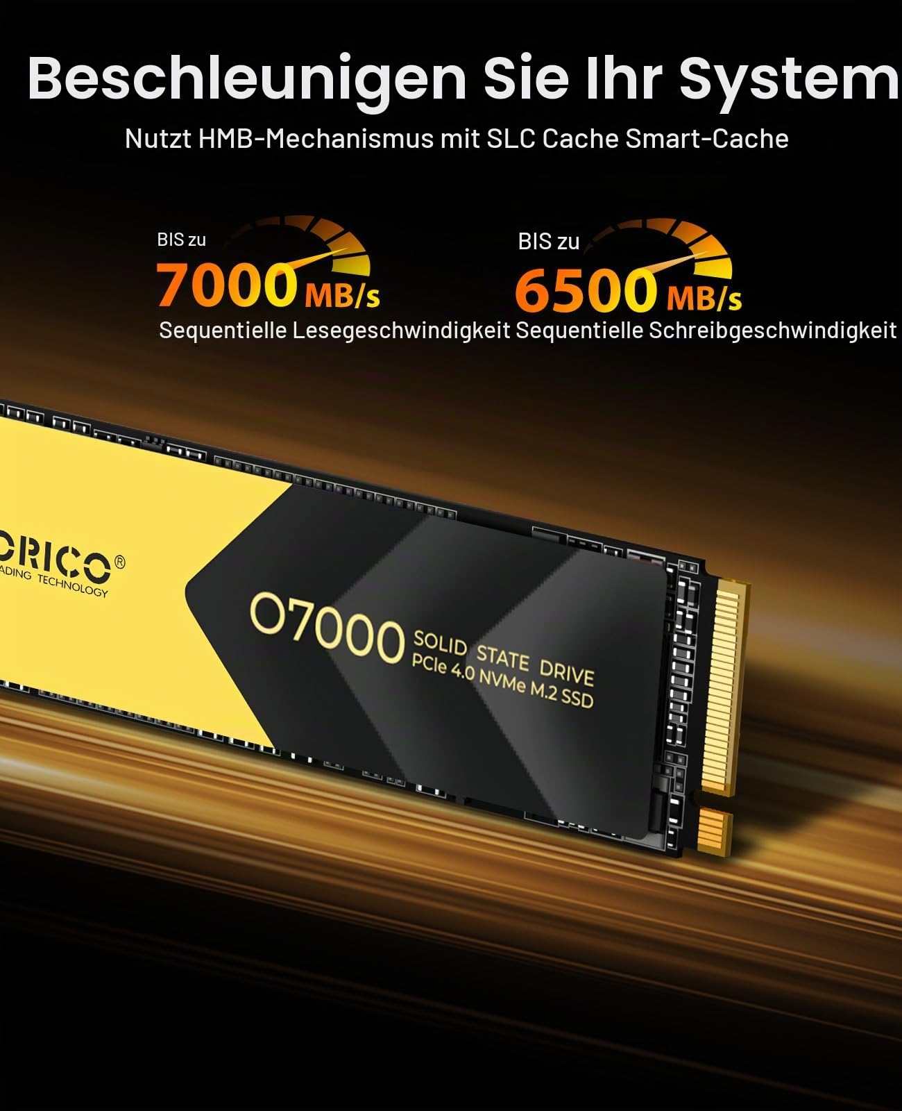 ORICO NVMe M.2 SSD 1TB, PCIe 4.0 x 4, 7000 MB/s Lesen, 6500 MB/s Schreiben, M2 2280 Interne SSD mit Kühlkörper für PC Desktop und Laptops-O7000