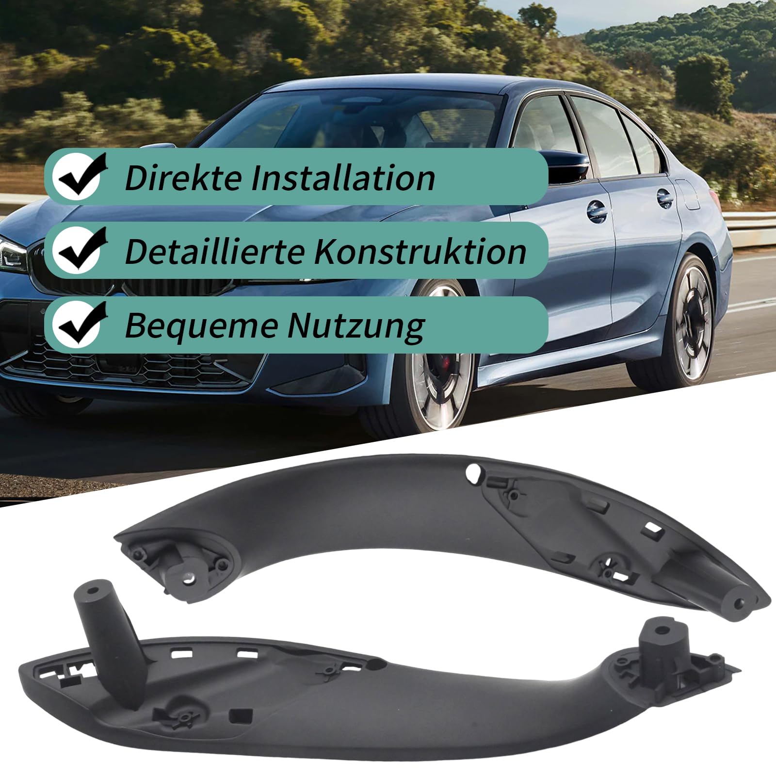 Lot de 2 poignées de porte avant intérieures de rechange pour BMW Série 3 F30 F31 F32 F34 F80 Revêtement de poignée de porte latérale pour 4 Series 428 435 Remplace 51417279311 51417279312