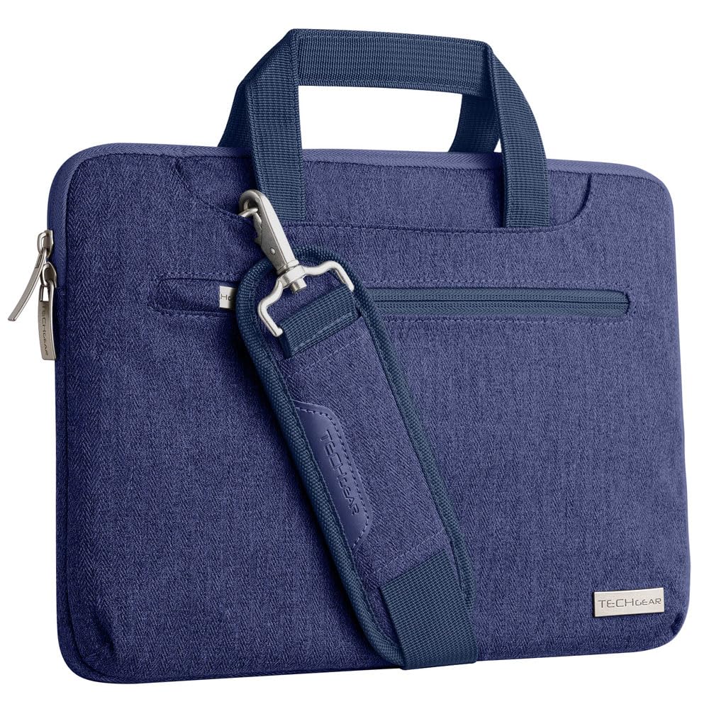 TECHGEAR 11-12.3 inch Blue Laptop Case - 4-in-1 Convertible Design, Classic Handbag for Adults, Unisex - 3 Compartments, 2 Pockets, Shoulder Strap