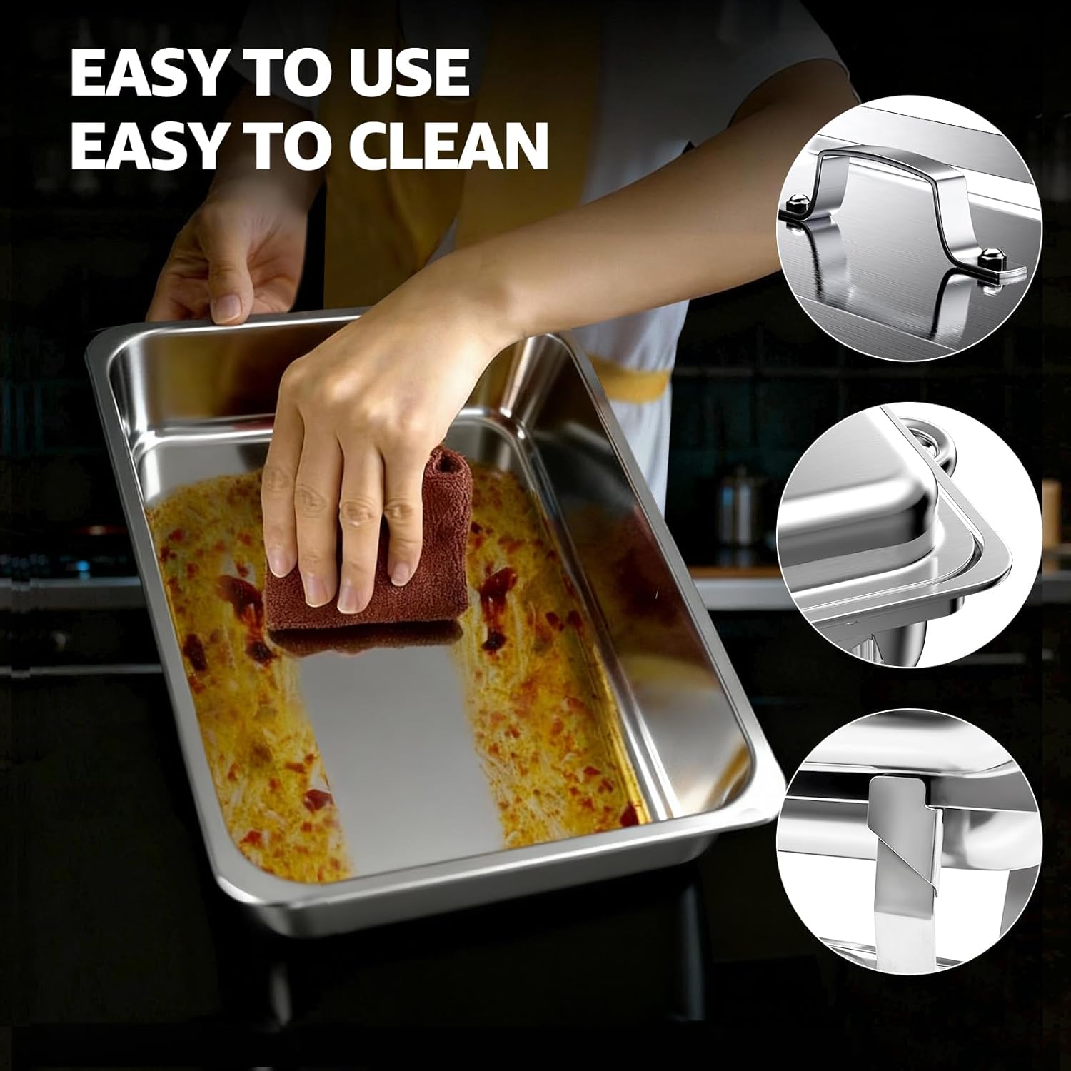 4 Pack Chafing Dish Buffet Sets, 8QT Food Warmer for Buffet, Half Size Food Pans Chafers and Buffets Warmers Sets for Catering (4 Pack Silver 1/2 Pan)