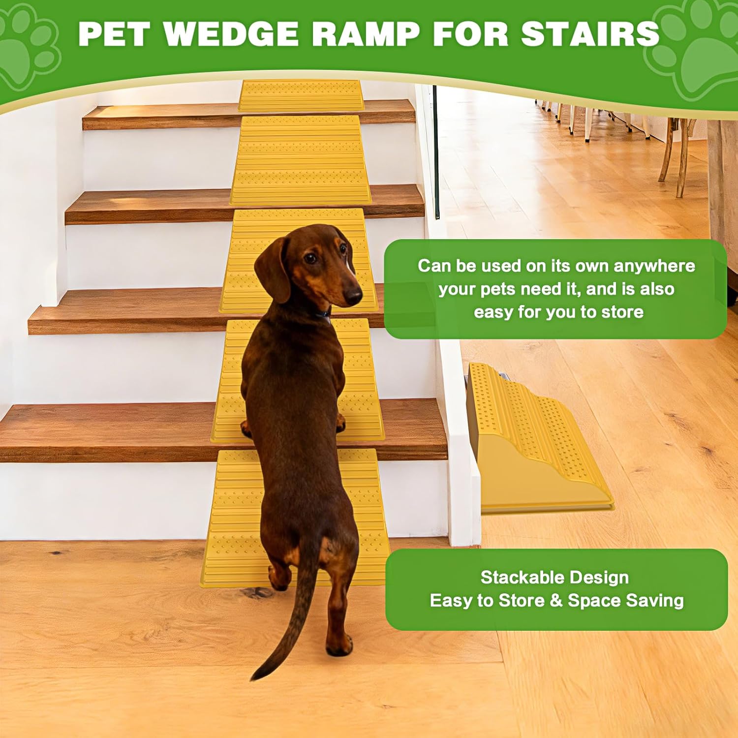 Moderate 3-Step Stair Ramp for Aged & Injured Pets, Lightweight Pet Ramp with Non-Slip Surface for Small Size Dogs Cats, Dog Wedge Ramp for Stairs/Staircases(120LBs Loading, 4PCS)