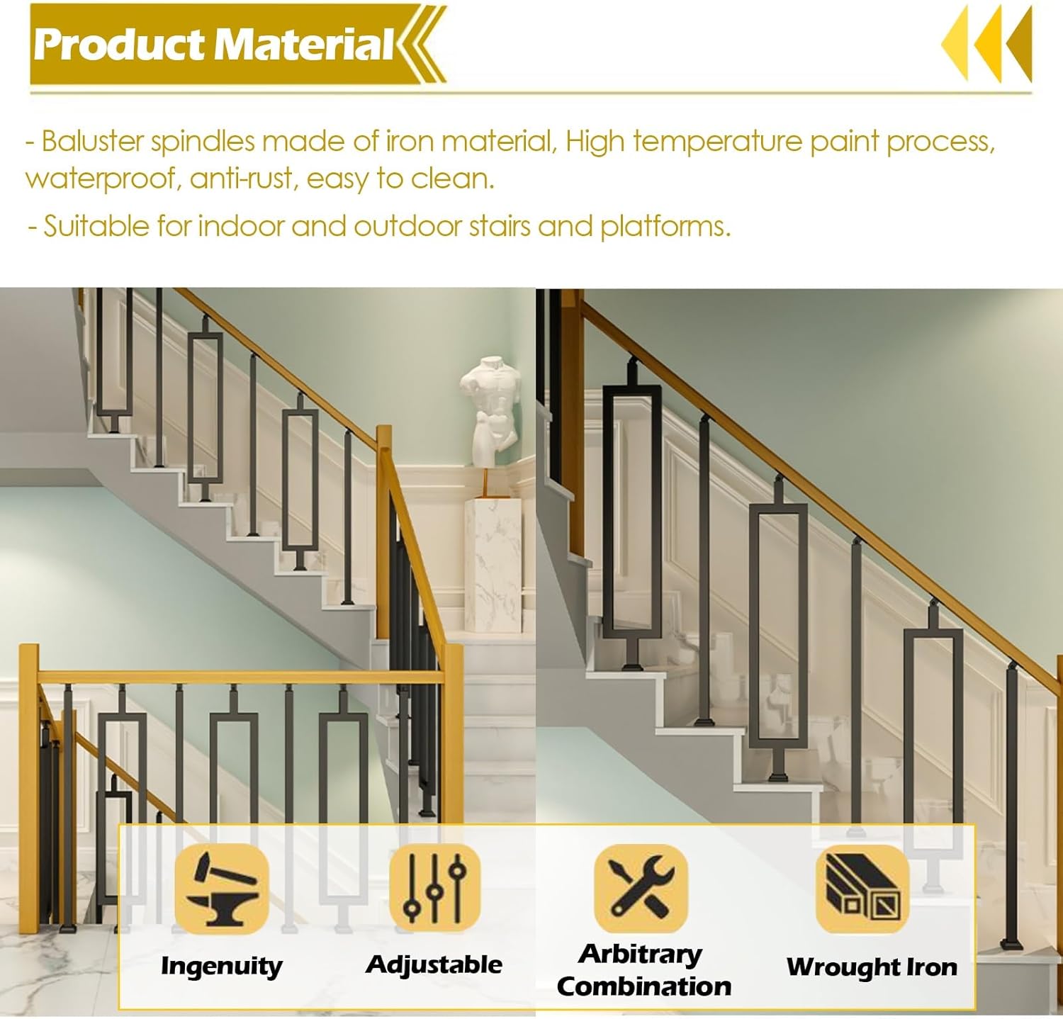 5-Pack Modern Black Stair Railing Spindles, Stylish Balusters for Interior & Exterior Guardrails, Floor Mount Design for Loft & Mall Spaces, 6-Inch Height