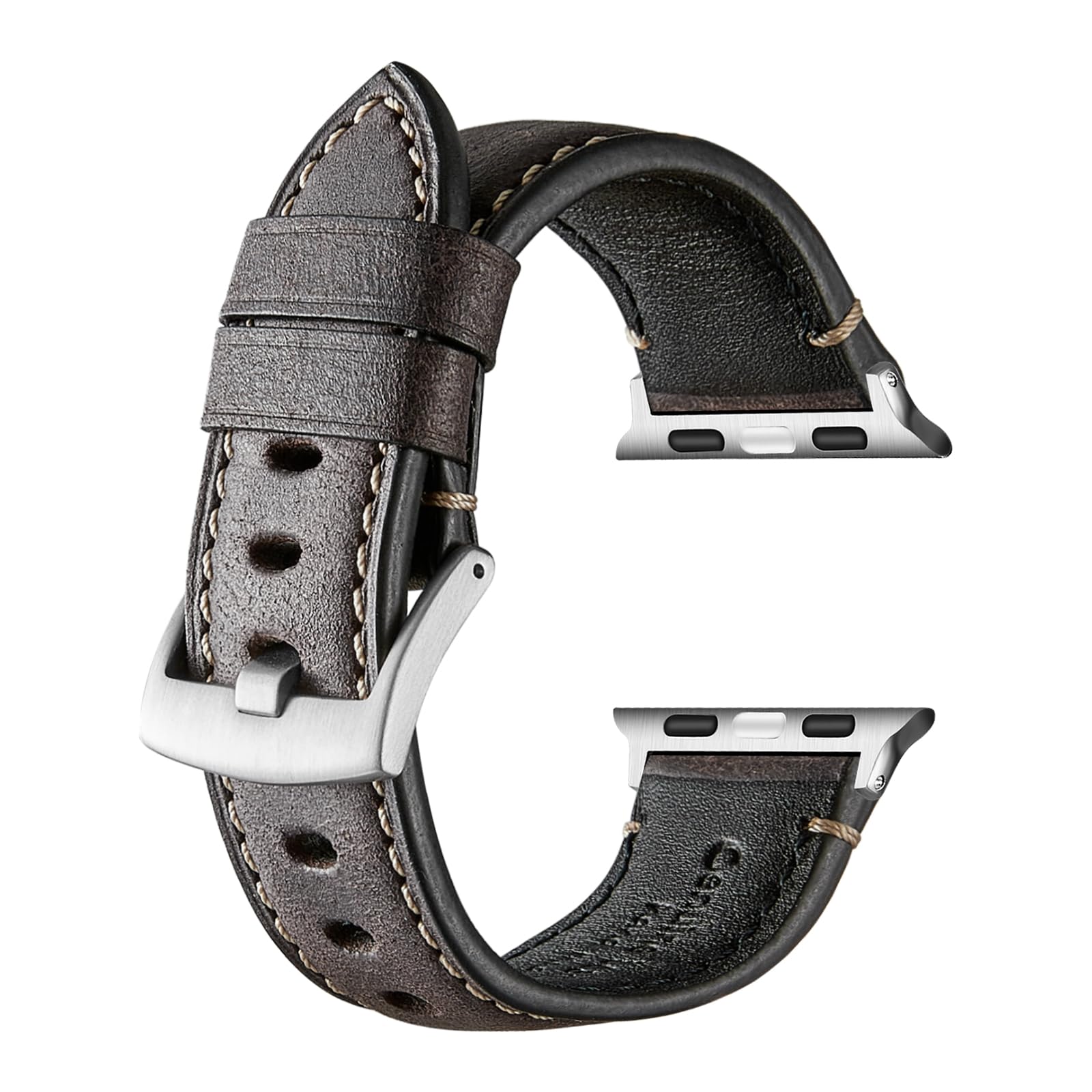 Bracelet de montre en cuir véritable compatible avec Apple Watch, bracelet de rechange en cuir Crazy Horse pour iWatch Series 8 7 6 SE 5 4 3 2 1 (montre non incluse)