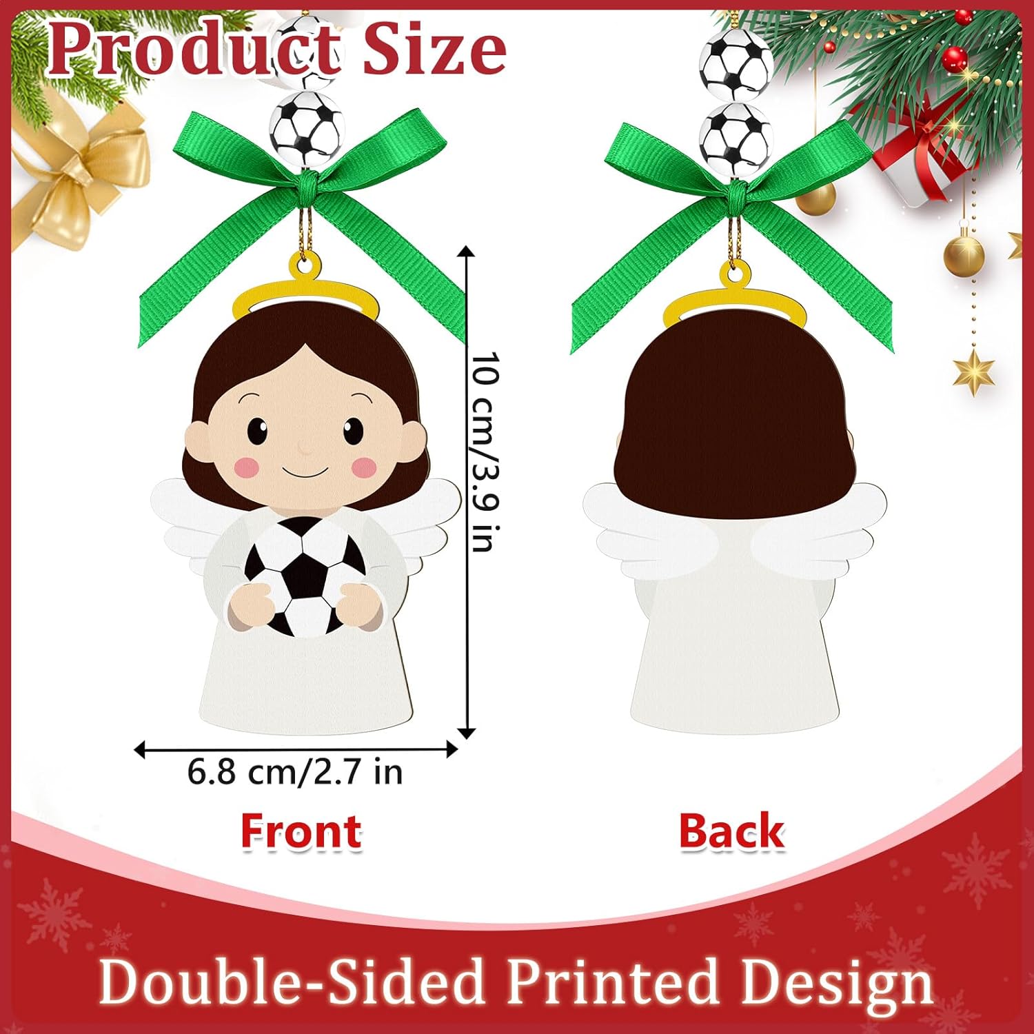 Soccer Angel Easter Ornaments Wooden Hanging Angel Ornament Sport Ball Xmas Tree Decorations for Home Crafts Soccer Lovers Sport Players Fans Family Holiday Party Supplies - Image 2