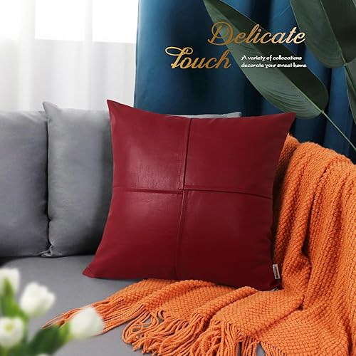 Miniatura 6 de BRAWARM Fundas de almohada de piel sintética de 20 x 20 pulgadas, paquete de 2 fundas de almohada de cuero rojo profundo, almohadas decorativas de