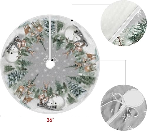 Miniatura 8 de AVOIN colorlife Falda de árbol de Navidad con diseño de muñeco de nieve, reno, copo de nieve, 48 pulgadas, decoración de árbol de vacaciones
