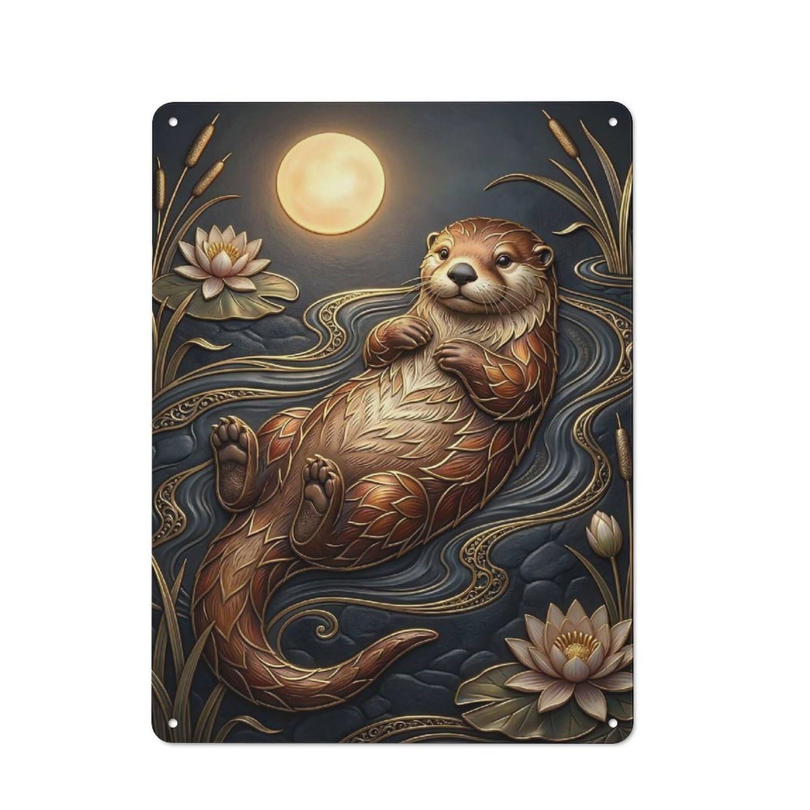 Classic Otter in A Moonlit Pond Metal Sign 40x30cm, Classic Pub Decor for Diner, Restaurant, Shed Or Kitchen