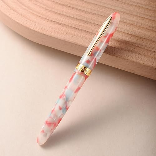 Miniatura 5 de Hongdian N9 - Pluma estilográfica, punta extra fina, borde dorado, color caramelo fresco y diseño acrílico con convertidor y juego de caja de