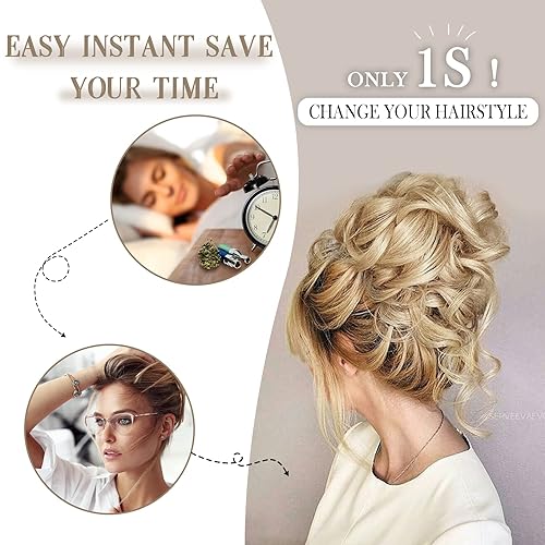 Miniatura 10 de Stamped Glorious 6 piezas de moños para el cabello para mujer, moño de pelo sintético despeinado hacia arriba, accesorios de moño ondulado para