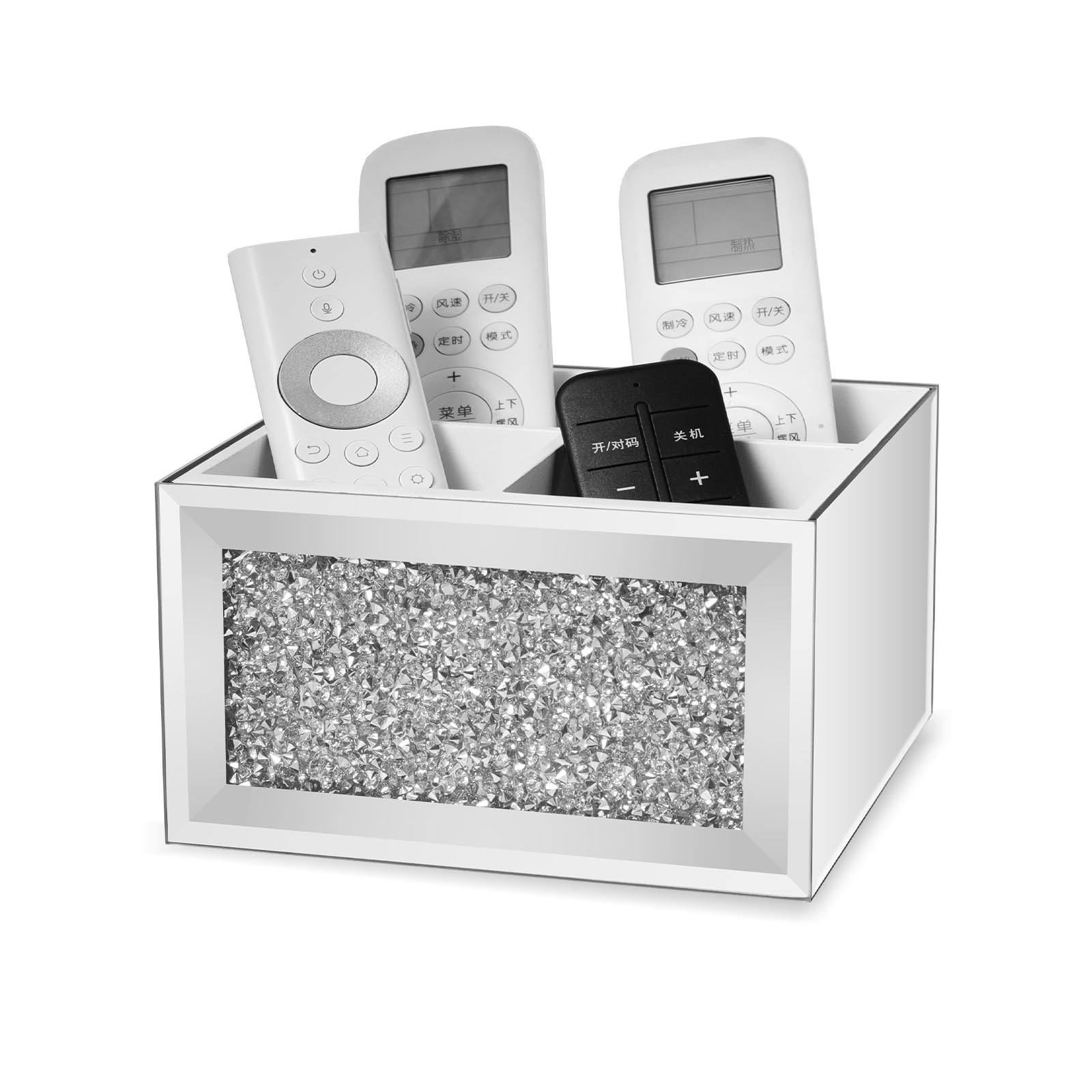 SWTHONY 360 Rotating TV Remote Control Holder Caddy Storage for Table, Silver Bling Crushed Diamond Organizer for Pens and Pencils, Make Up Brushes