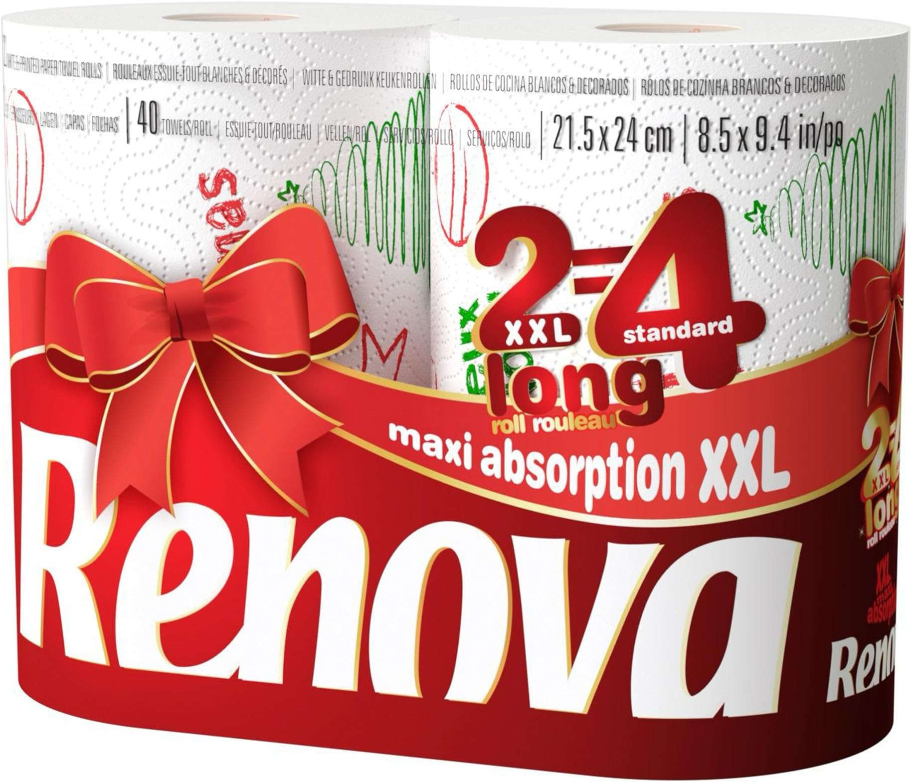 Christmas Kitchen Roll Paper Towels – 2 XXL Rolls, 2-Ply Ultra Absorbent & Strong – Festive Printed Design, Durable & Reliable for Holiday Cleaning