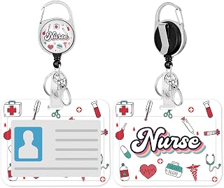Nurse ID Badge Holder with Clip Horizontal Badge Holder and Heavy Duty Badge Reels Retractable Cute Funny Name Tag Card Holder for Hospital Nursing Women
