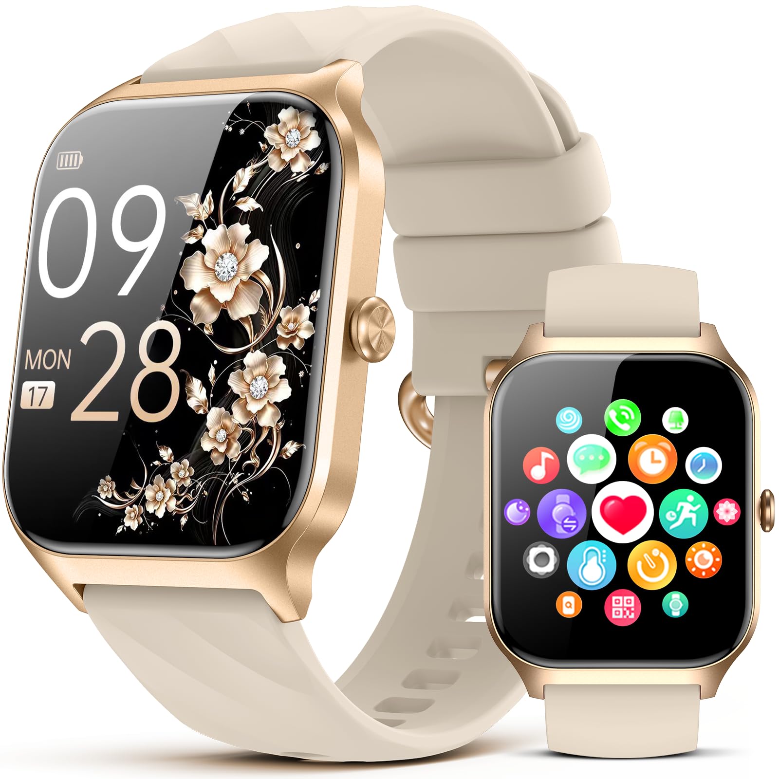 Smart Watch for Women Men,(Answer/Make Call) 1.83'' HD Fitness Activity Tracker Smartwatch for Android iPhone iOS Compatible,IP68 Waterproof Step Counter with Sleep Monitor (Modern, Gold, 1.83)
