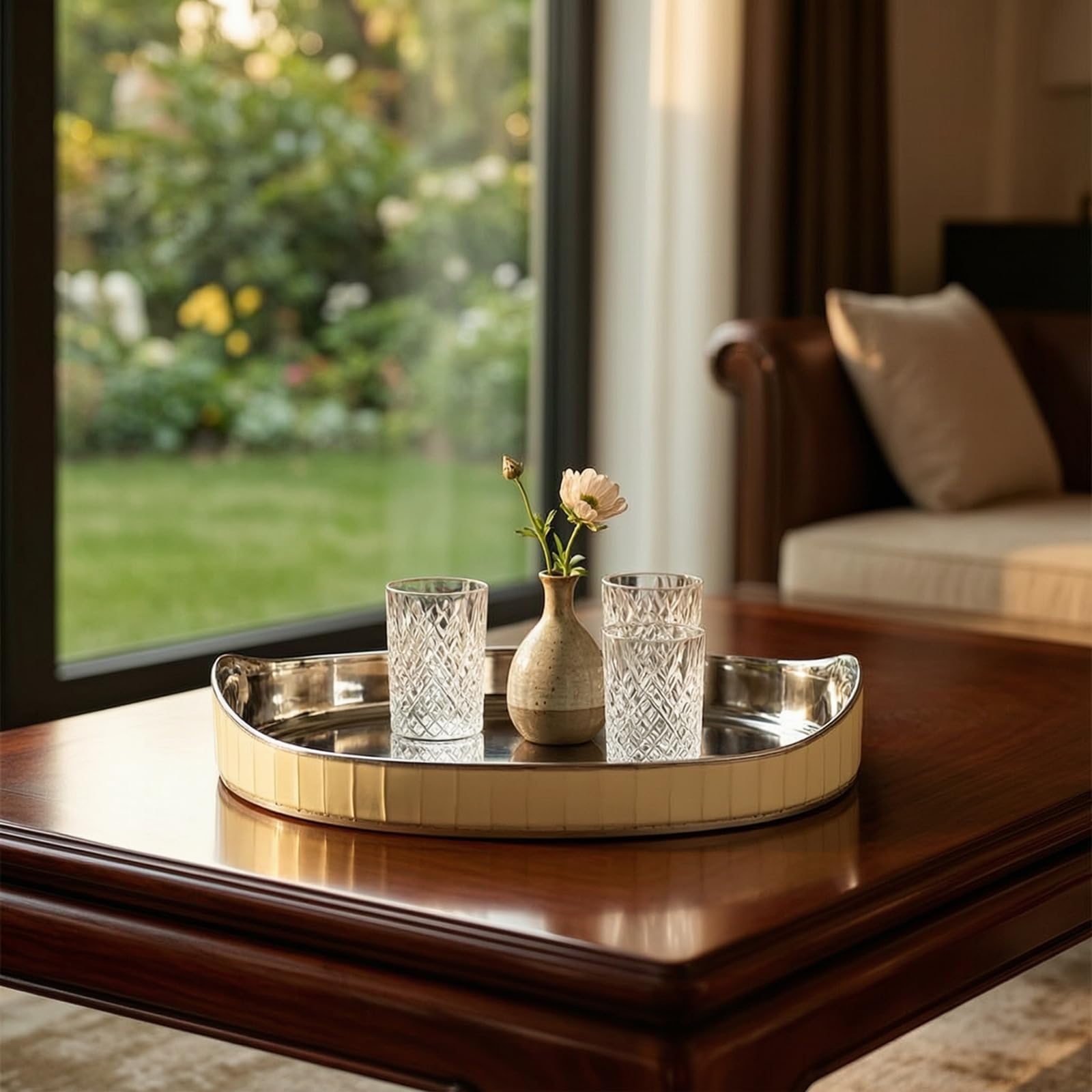 Banja Servicio con corativa Banja con Pulida para Bar, 46 34 H4cm, Estilo Europeo, Bandeja Rectangular Plateada De Superficie Brillante
