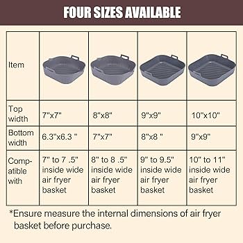 air fryer basket dimensions comparison chart silicone tray size