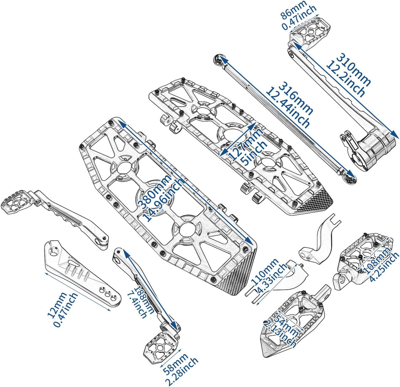 Motorcycle Floorboards Offroad MX Foot Pegs Brake Shifter Levers Set Fit for Harley Touring Road King Road Glide Electra Glide Street Glide CVO 2014-2025, Purple