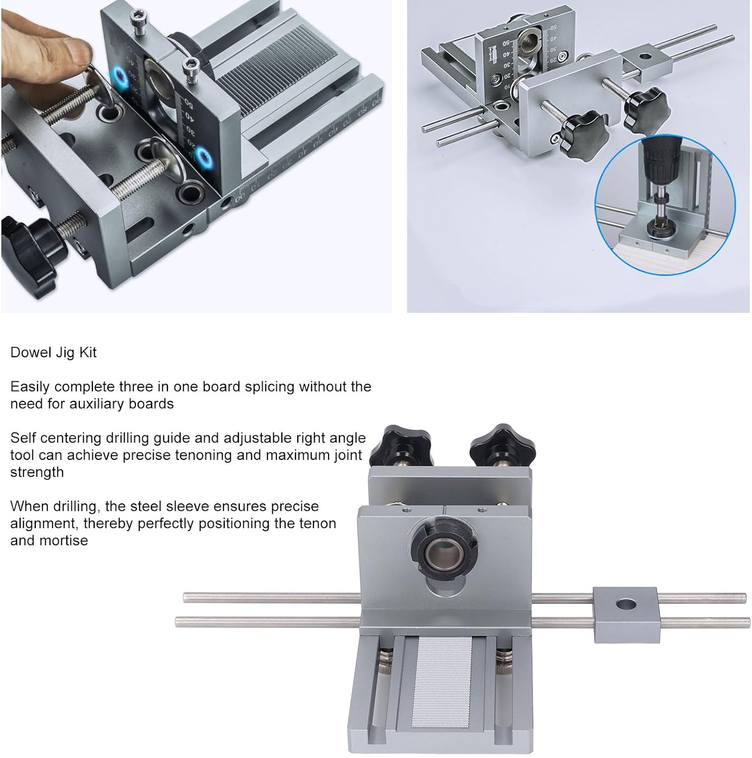 WALFRONT Dowel Jig Kit Woodworking Drill Locator Self Centering Quick Release Dowel Jig with Adjustable Right Angle Tool for Precise Doweling