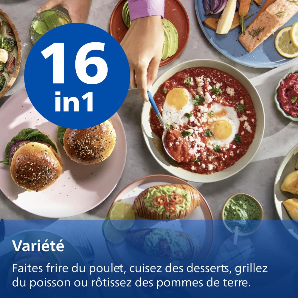Philips Airfryer Série 3000 - Air Fryer 6.2L, 16-en-1, Fenêtre de cuisson, Technologie RapidAir, jusqu'à 90% de matières grasses en moins, Application HomeID, coloris Noir (NA330/00)