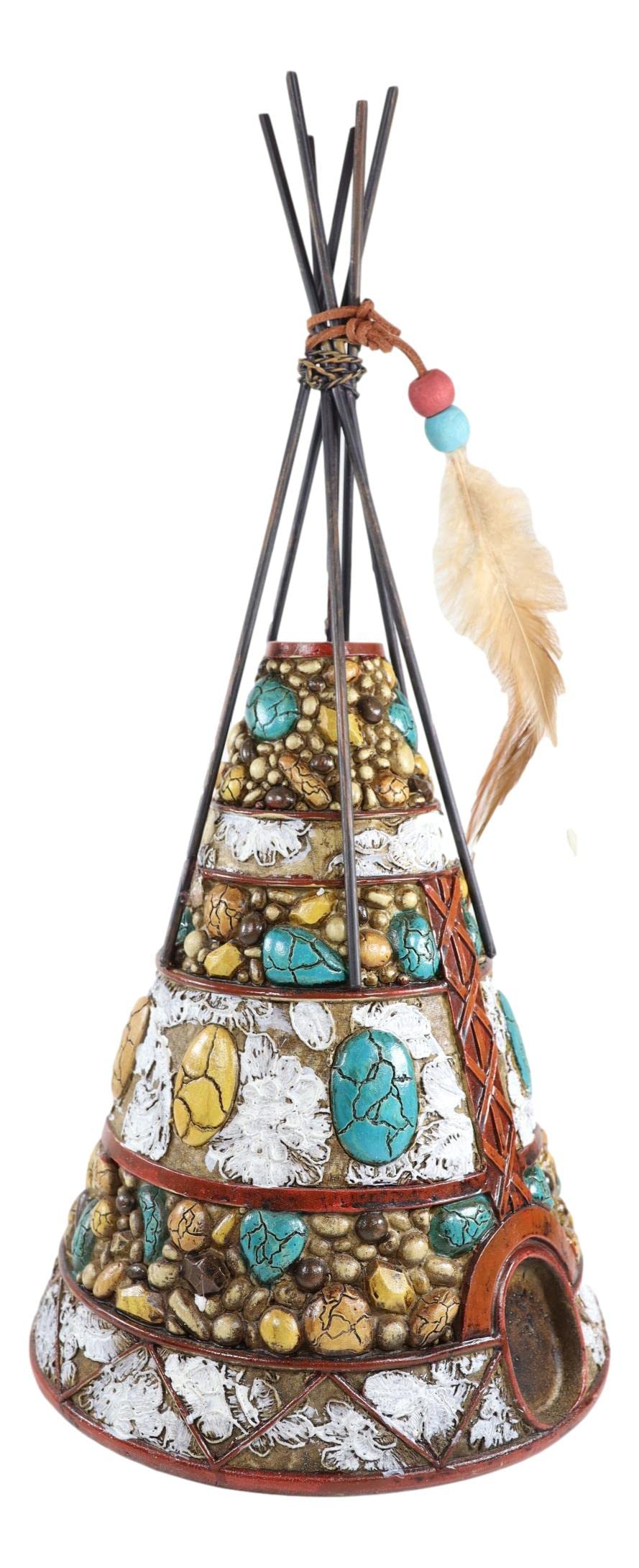Ebros 34,3 cm große, rustikale indische Tipi-Hütte mit Traumfänger-Federn, Perlen und türkisfarbenen Steinen, Figur Wildtiere, Westerndekoration
