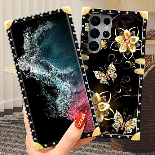 Miniatura 4 de DAIZAG Compatible con Samsung Galaxy S22 Ultra, B Golden Garden Butterfly Case Luxury Elegant - Funda de metal para mujeres y niñas, decoración de