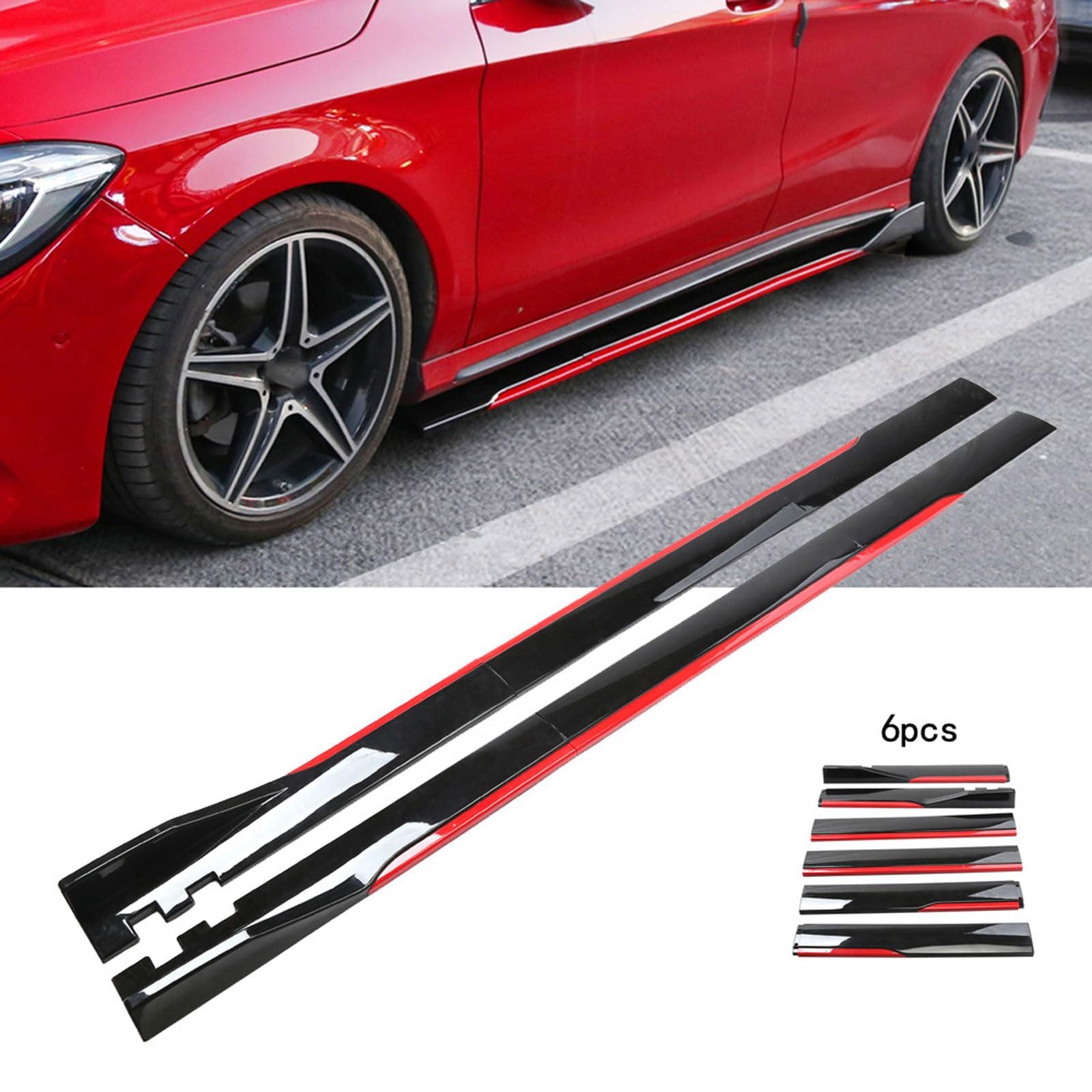 Auto Minigonne Laterali per Hyundai i20 2009-2019 2020 2021 2022 2023 2024 2025,Auto AntiGraffio Anti Collisione Pedane Laterali Estensioni Protezione Accessori,B-Carbon Look-Red