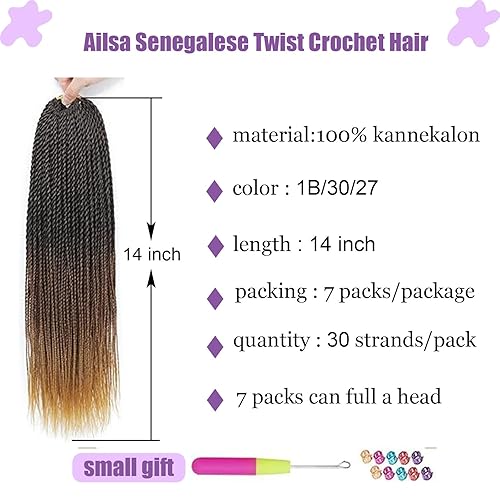 Miniatura 6 de Ailsa Cabello senegalés con ganchillo torcido  7 paquetes de 14 pulgadas Senegalés Twist Crochet Trenzas Cabello Mujeres Negras Extensiones de