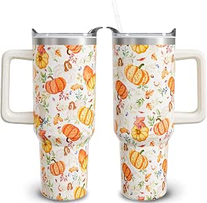 Whaline 40oz Fall Tumbler With Handle – Autumn Pumpkin Design, Stainless Steel, Insulated For Hot & Cold Drinks - View #11