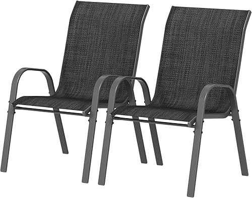 UDPATIO Juego de 2 sillas de comedor para patio, sillas de muebles de exterior, tela transpirable y marco de acero de aleación para patio trasero,